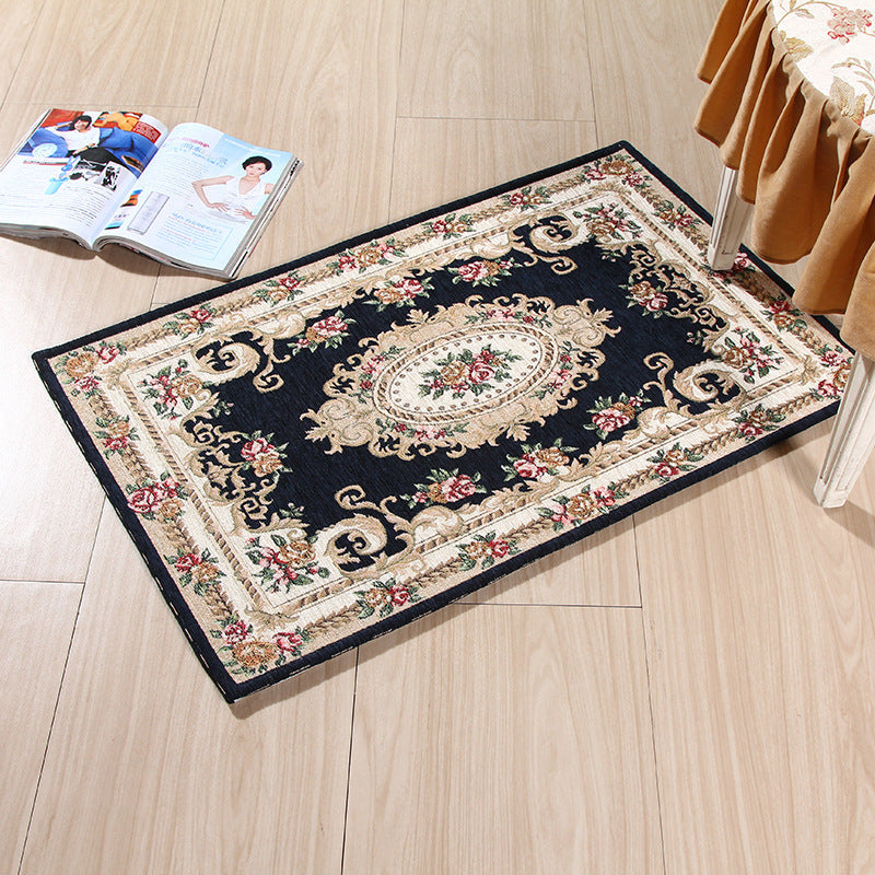Avtoit | Multicolored Doormat Traditional Peonies Rug Polyester Stain Resistant Non-Slip Backing Washable Rug
