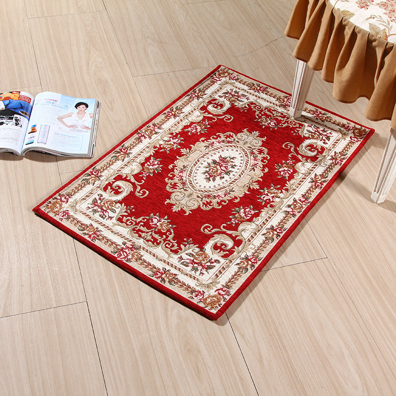 Avtoit | Multicolored Doormat Traditional Peonies Rug Polyester Stain Resistant Non-Slip Backing Washable Rug