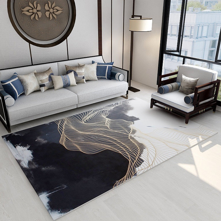 Avtoit | Asian abstract flowing print carpet Multicolor synthetic carpet pet-friendly washable non-slip flooring for living room