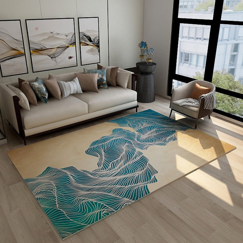Avtoit | Asian abstract flowing print carpet Multicolor synthetic carpet pet-friendly washable non-slip flooring for living room