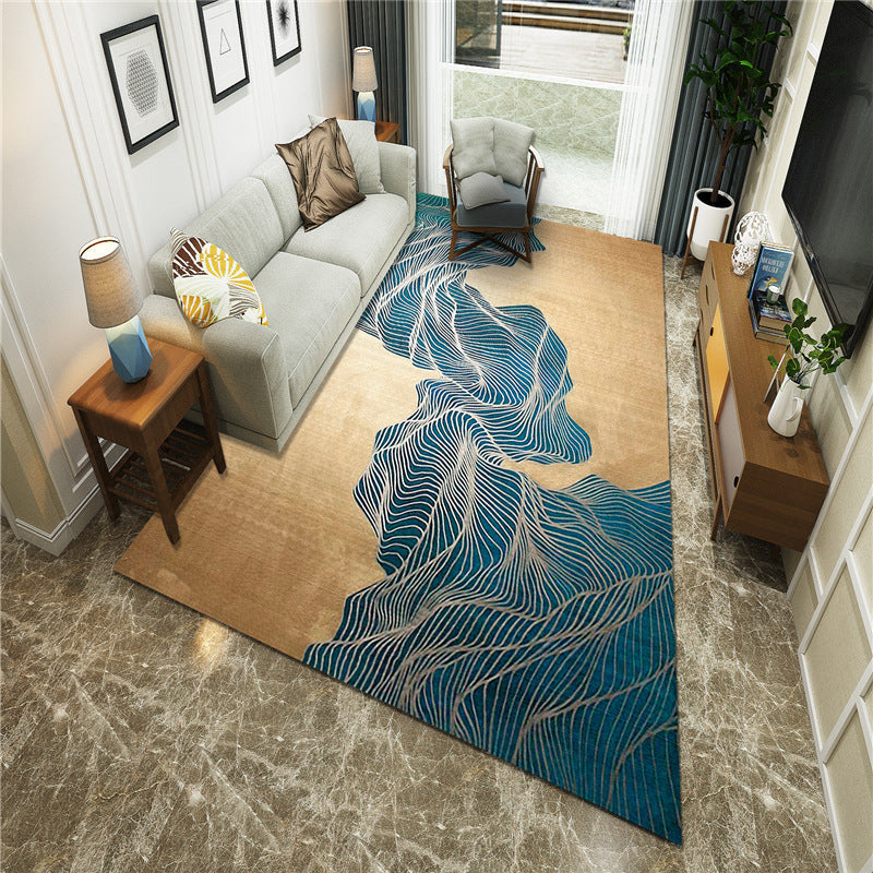 Avtoit | New Chinoiserie Area Rug Multi Colored Abstract Wave Rug Stain Resistant Washable Non-Slip Backing Rug for Lounge