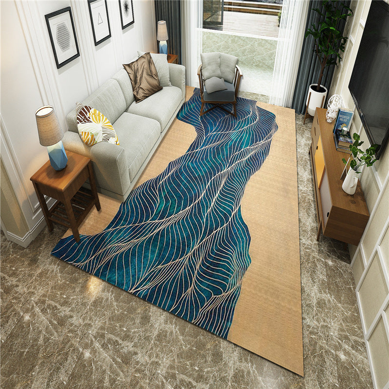 Avtoit | New Chinoiserie Area Rug Multi Colored Abstract Wave Rug Stain Resistant Washable Non-Slip Backing Rug for Lounge