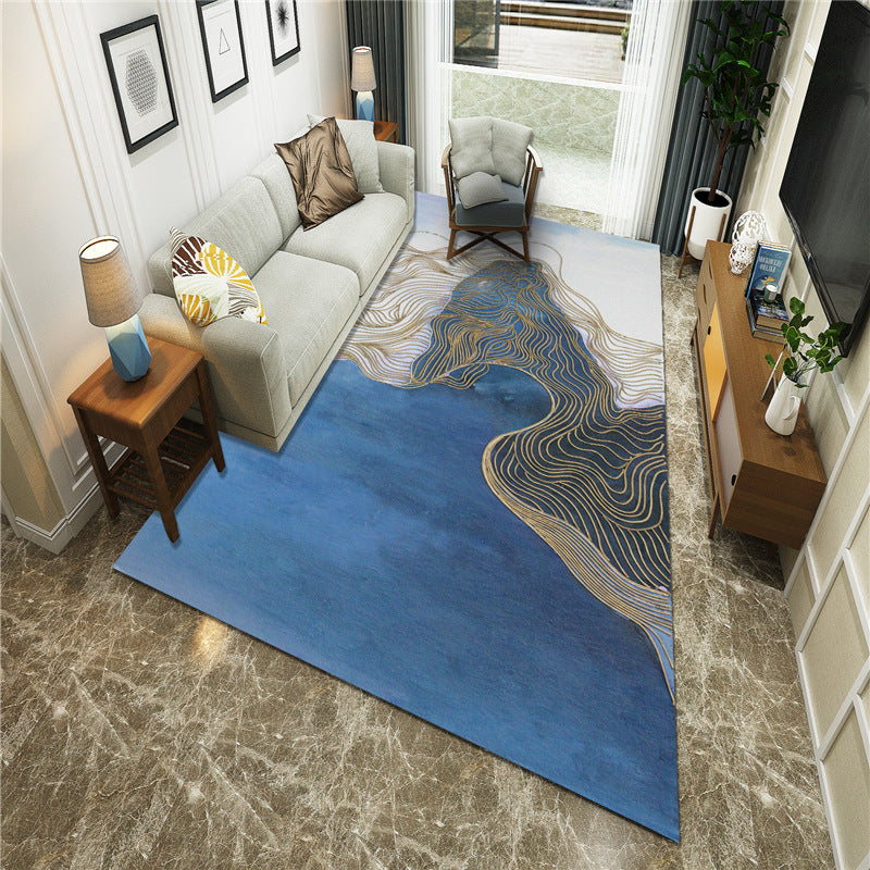 Avtoit | New Chinoiserie Area Rug Multi Colored Abstract Wave Rug Stain Resistant Washable Non-Slip Backing Rug for Lounge