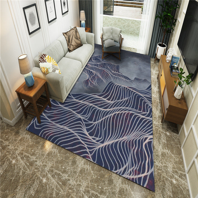 Avtoit | New Chinoiserie Area Rug Multi Colored Abstract Wave Rug Stain Resistant Washable Non-Slip Backing Rug for Lounge