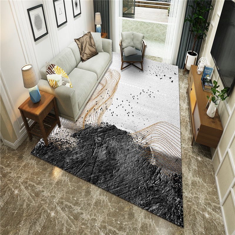 Avtoit | New Chinoiserie Area Rug Multi Colored Abstract Wave Rug Stain Resistant Washable Non-Slip Backing Rug for Lounge