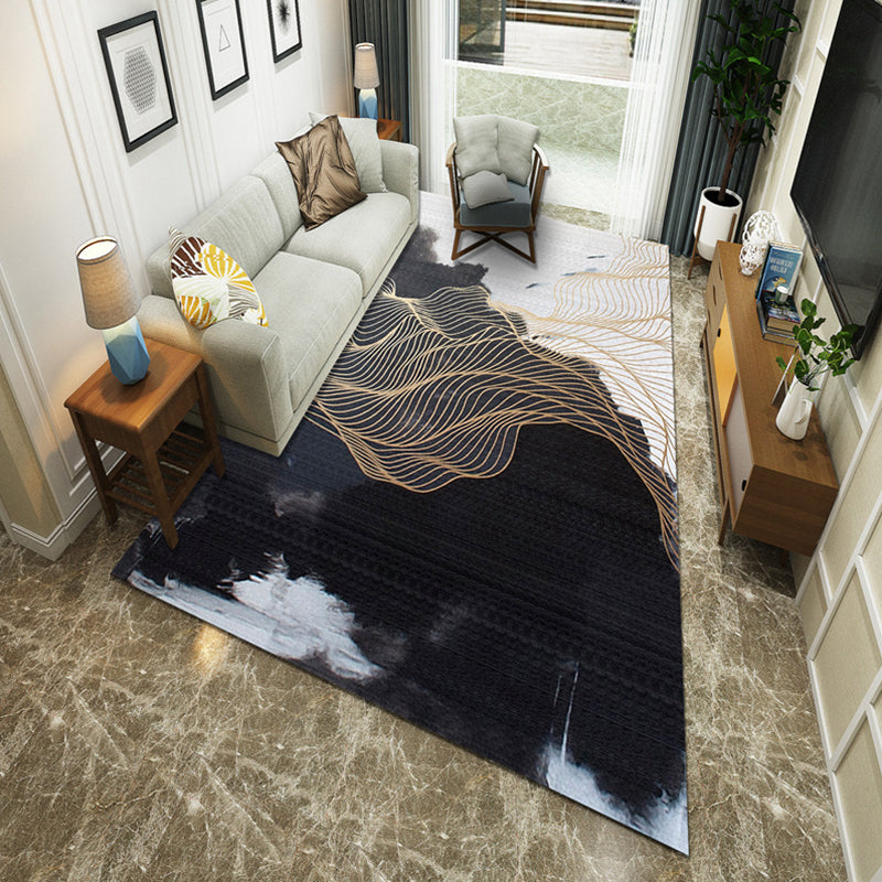 Avtoit | New Chinoiserie Area Rug Multi Colored Abstract Wave Rug Stain Resistant Washable Non-Slip Backing Rug for Lounge