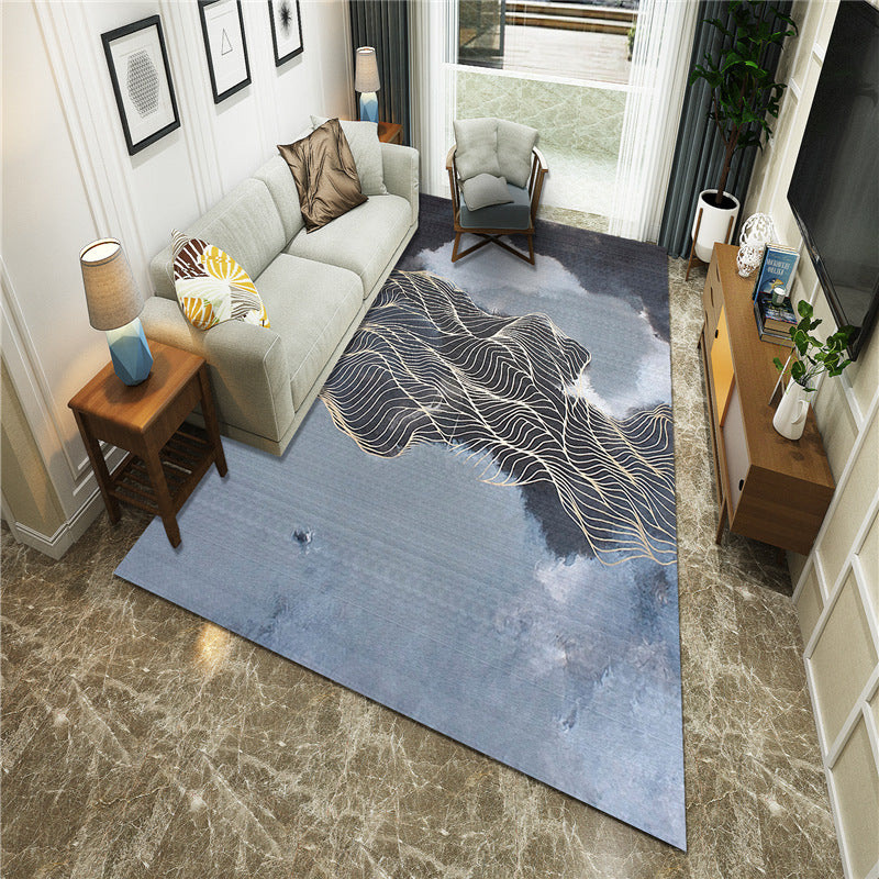 Avtoit | New Chinoiserie Area Rug Multi Colored Abstract Wave Rug Stain Resistant Washable Non-Slip Backing Rug for Lounge
