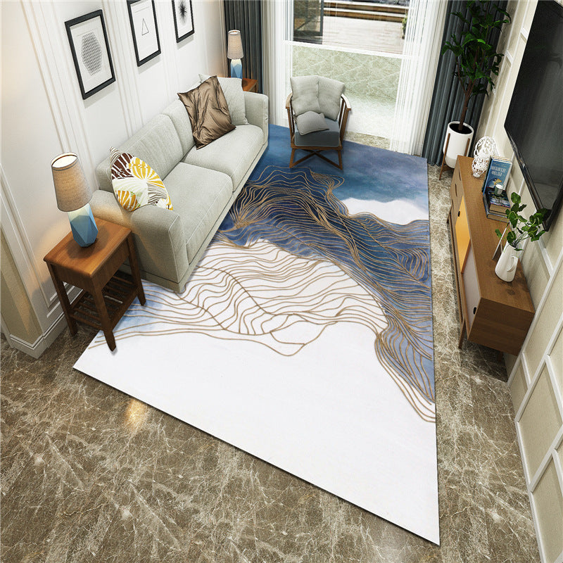 Avtoit | New Chinoiserie Area Rug Multi Colored Abstract Wave Rug Stain Resistant Washable Non-Slip Backing Rug for Lounge
