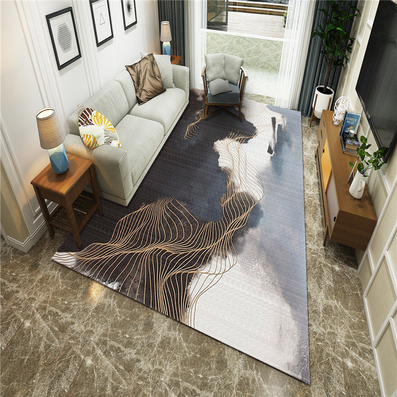 Avtoit | New Chinoiserie Area Rug Multi Colored Abstract Wave Rug Stain Resistant Washable Non-Slip Backing Rug for Lounge