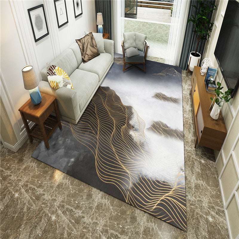 Avtoit | New Chinoiserie Area Rug Multi Colored Abstract Wave Rug Stain Resistant Washable Non-Slip Backing Rug for Lounge