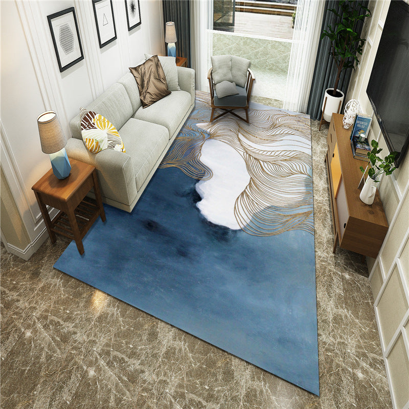 Avtoit | New Chinoiserie Area Rug Multi Colored Abstract Wave Rug Stain Resistant Washable Non-Slip Backing Rug for Lounge
