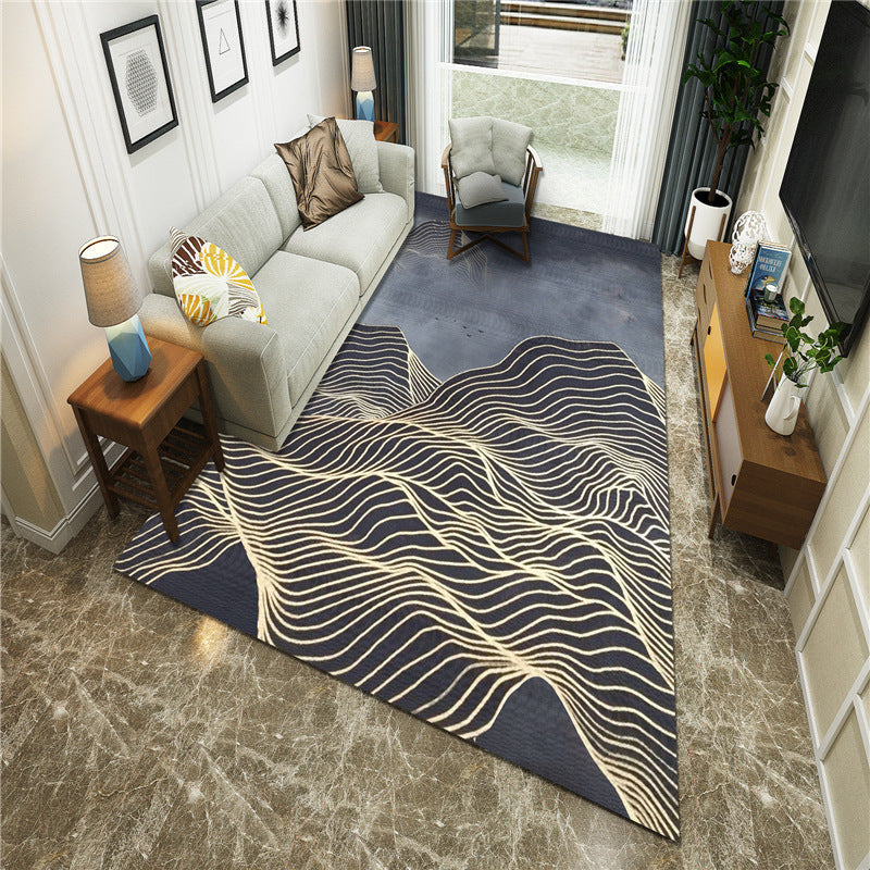 Avtoit | New Chinoiserie Area Rug Multi Colored Abstract Wave Rug Stain Resistant Washable Non-Slip Backing Rug for Lounge