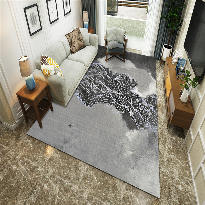 Avtoit | New Chinoiserie Area Rug Multi Colored Abstract Wave Rug Stain Resistant Washable Non-Slip Backing Rug for Lounge