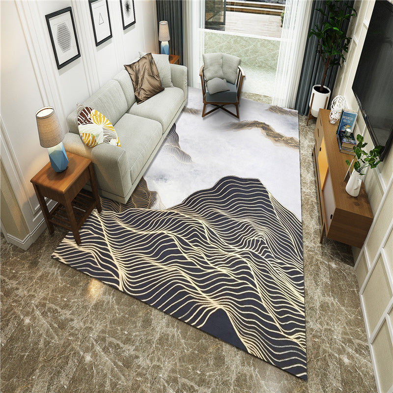 Avtoit | New Chinoiserie Area Rug Multi Colored Abstract Wave Rug Stain Resistant Washable Non-Slip Backing Rug for Lounge