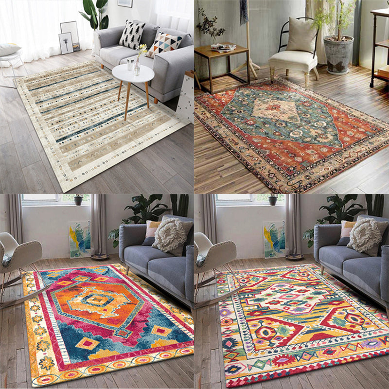Avtoit | Exotic antique carpet multicolored geometric print rug non-slip back pet-friendly machine washable rug for large room