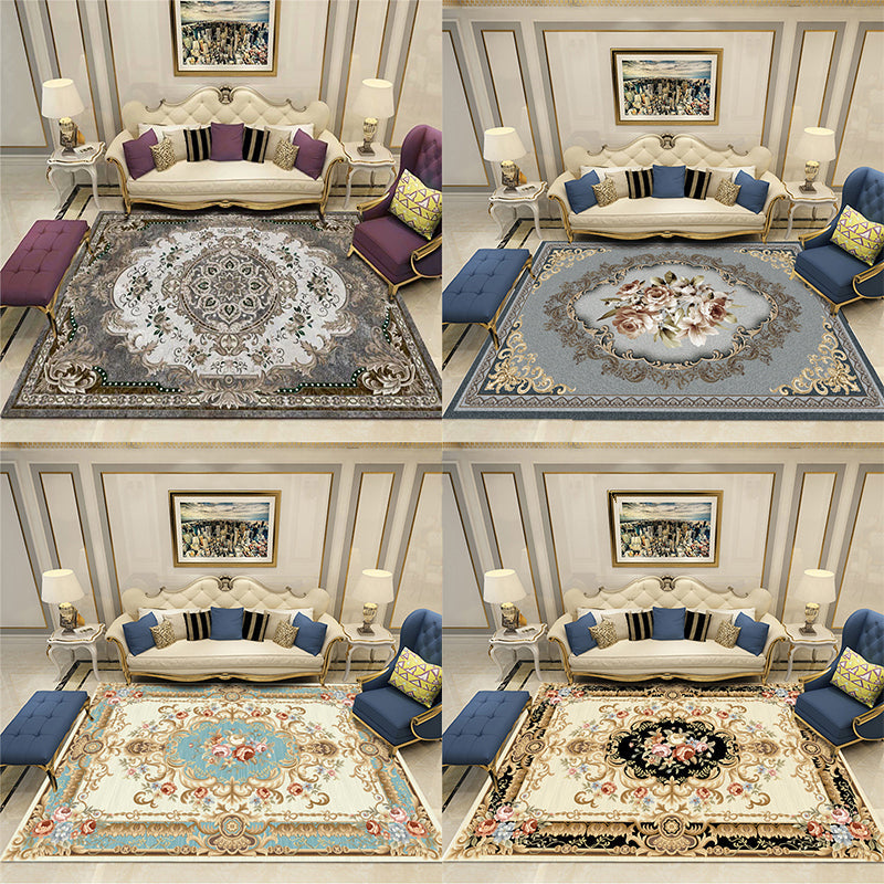 Avtoit | Grandeur Multicolored Victorian Carpet Polyester Floral Pattern Carpet Pet Friendly Washable Non-Slip Carpet for Living Room