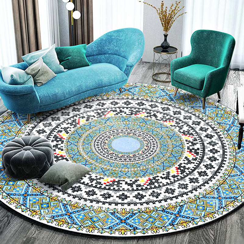 Avtoit | Stylish Mandala Print Rug Multicolored Moroccan Rug Polypropylene Stain Resistant Pet Friendly Non-Slip Backing Rug for Home