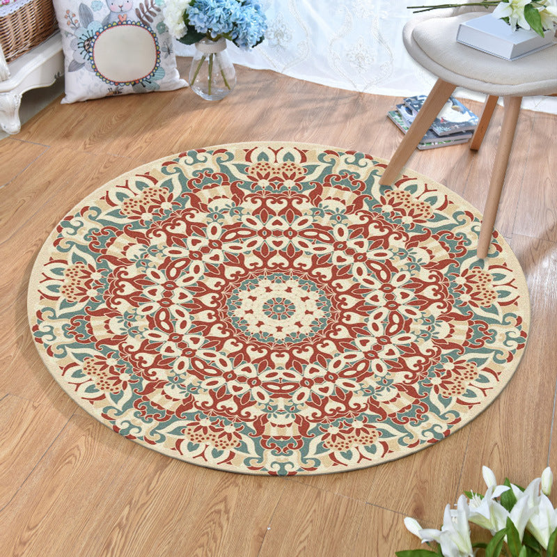 Avtoit | Ethnic Multicolor Print Carpet Polyester Persian Carpet Stain Resistant Machine Washable Non-Slip Carpet for the Living Room