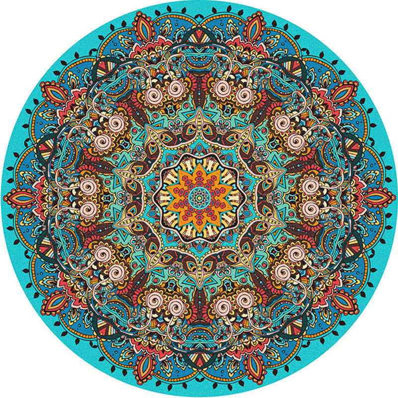 Avtoit | Multicolored bedroom rug Moroccan mandala printed rug Synthetic non-slip backing Washable stain-resistant rug