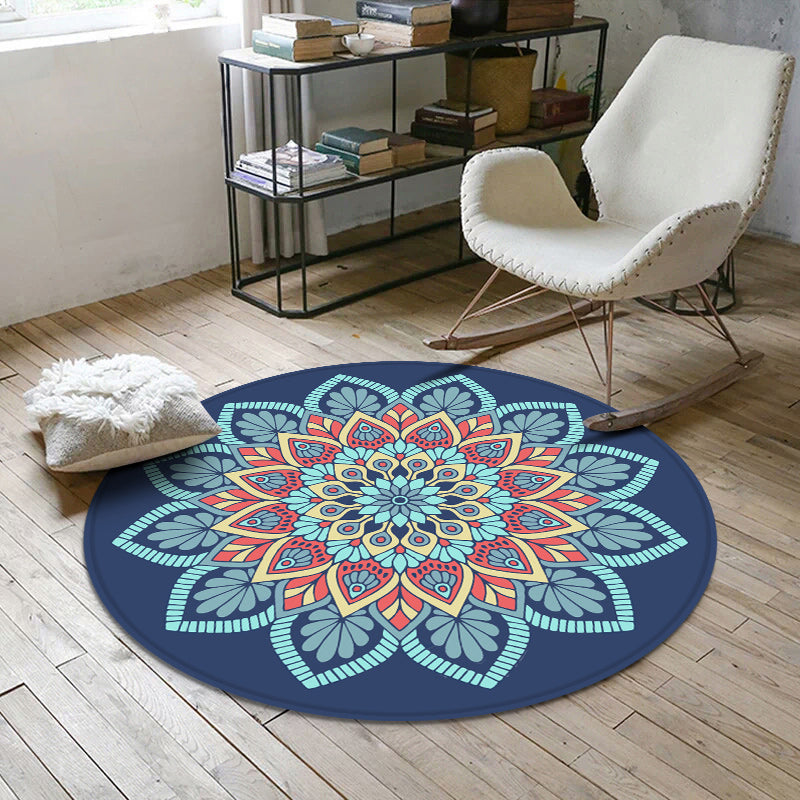 Avtoit | Aesthetic Mandala Rug Multicolored Moroccan Rug Polyester Non-slip Back Washable Stain-resistant Rug for Room