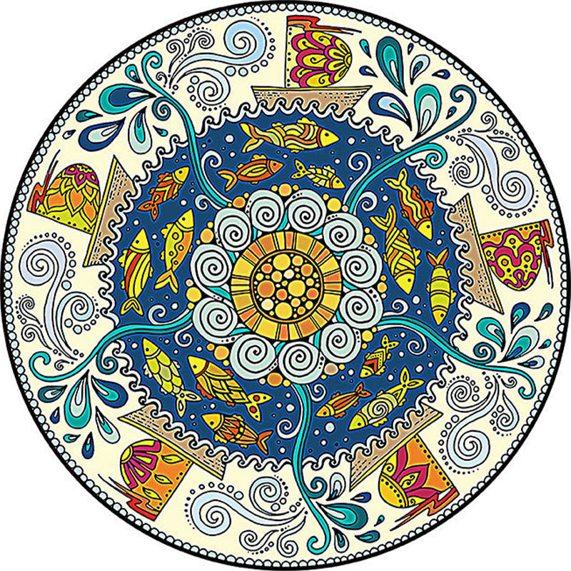 Avtoit | Colorfully patterned folk art printed carpet polyester Moroccan carpet with non-slip backing pet-friendly machine washable carpet for guest room