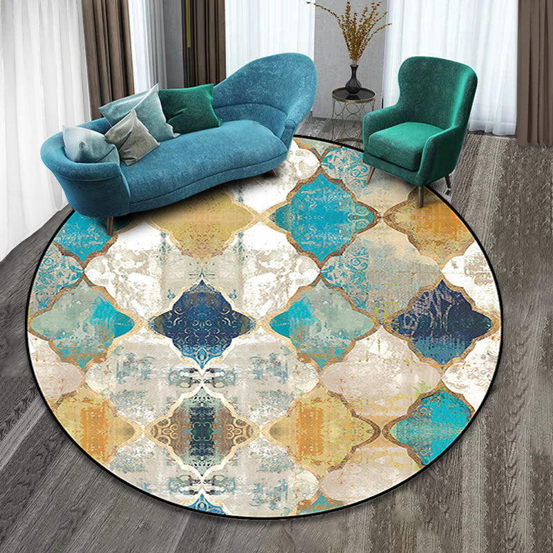 Avtoit | Colorfully patterned folk art printed carpet polyester Moroccan carpet with non-slip backing pet-friendly machine washable carpet for guest room