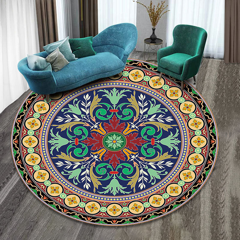 Avtoit | Colorfully patterned folk art printed carpet polyester Moroccan carpet with non-slip backing pet-friendly machine washable carpet for guest room