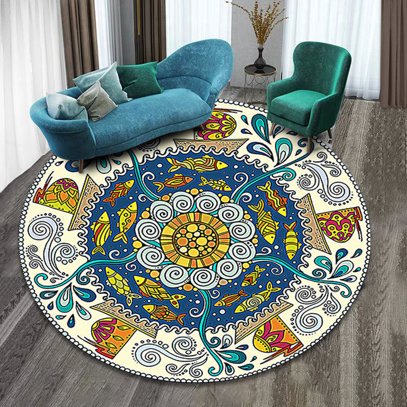 Avtoit | Colorfully patterned folk art printed carpet polyester Moroccan carpet with non-slip backing pet-friendly machine washable carpet for guest room