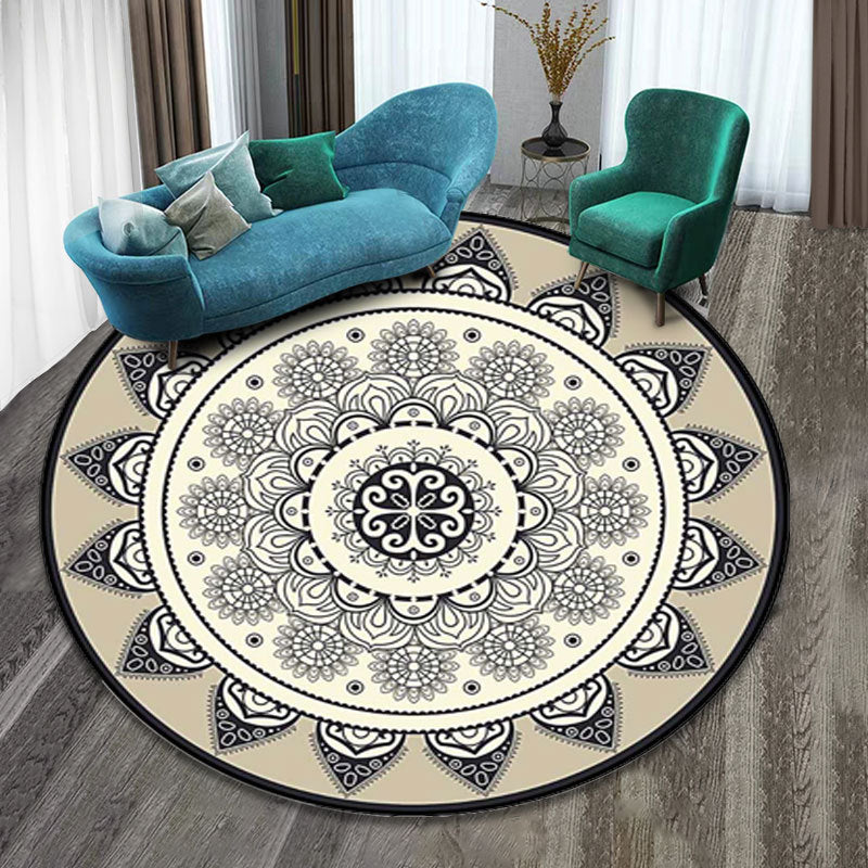 Avtoit | Colorfully patterned folk art printed carpet polyester Moroccan carpet with non-slip backing pet-friendly machine washable carpet for guest room