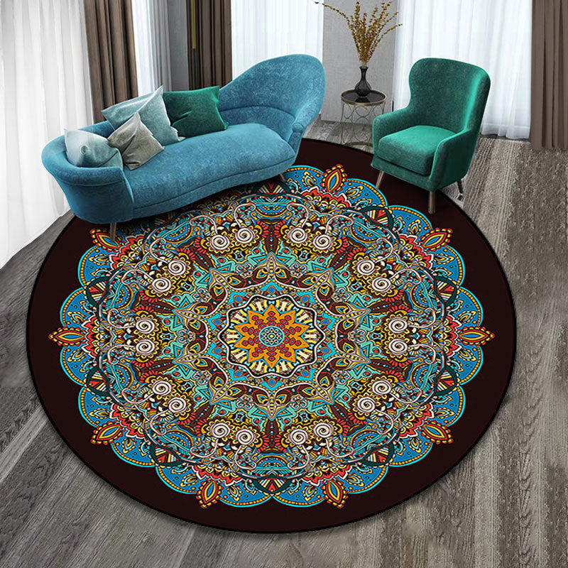 Avtoit | Colorfully patterned folk art printed carpet polyester Moroccan carpet with non-slip backing pet-friendly machine washable carpet for guest room