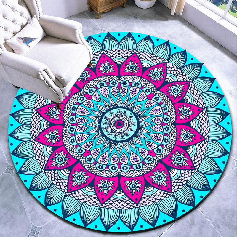 Avtoit | Beautiful mandala patterned rug Multicolored Moroccan area rug Polyester pet friendly stain resistant non-slip backing rug for tea room