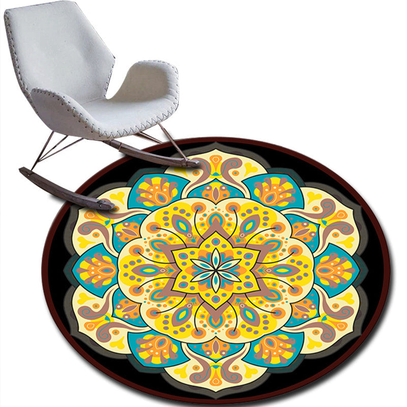 Avtoit | Folks Multicolor Mandala Rug Synthetic Moroccan Rug Machine Washable Non-Slip Pet Friendly Living Room Rug