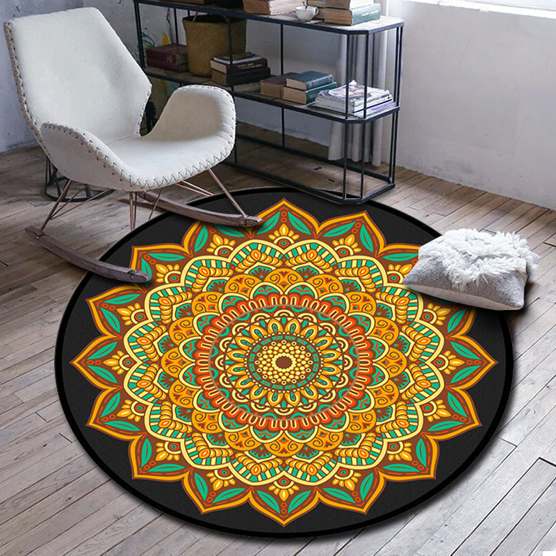 Avtoit | Folks Multicolor Mandala Rug Synthetic Moroccan Rug Machine Washable Non-Slip Pet Friendly Living Room Rug