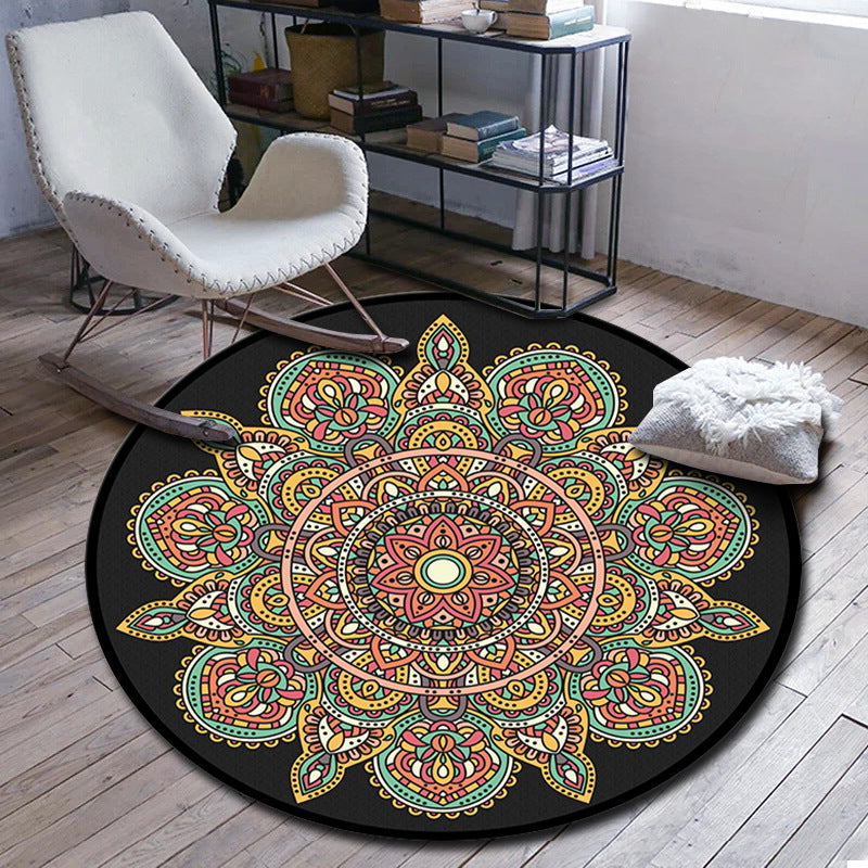 Avtoit | Folks Multicolor Mandala Rug Synthetic Moroccan Rug Machine Washable Non-Slip Pet Friendly Living Room Rug