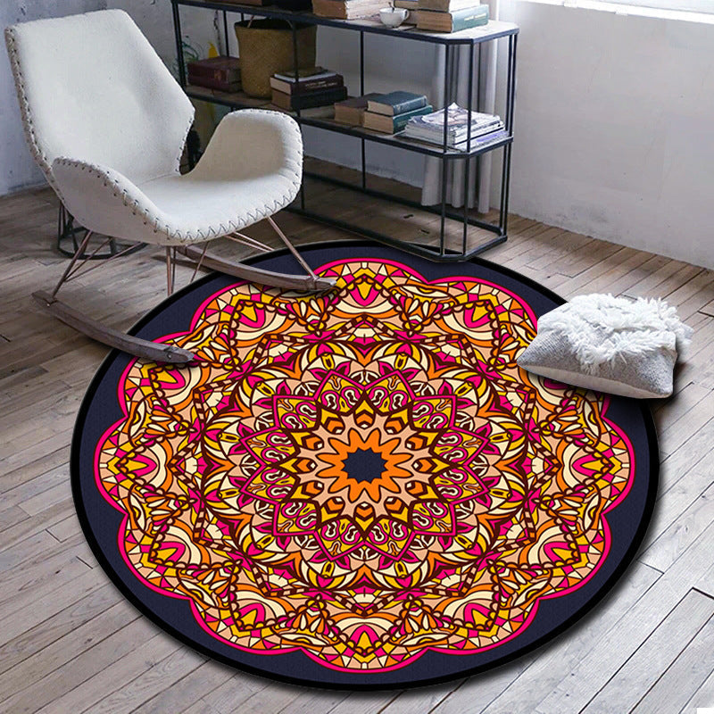 Avtoit | Folks Multicolor Mandala Rug Synthetic Moroccan Rug Machine Washable Non-Slip Pet Friendly Living Room Rug