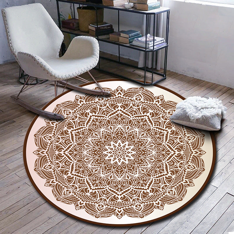 Avtoit | Folks Multicolor Mandala Rug Synthetic Moroccan Rug Machine Washable Non-Slip Pet Friendly Living Room Rug
