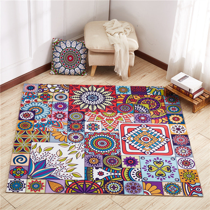 Avtoit | Moroccan Mandala Patchwork Carpet Colorful Polyester Carpet Pet Friendly Non-Slip Machine Washable Carpet for Large Room