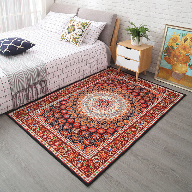 Avtoit | Moroccan Style Bedroom Rug Multicolor Floral Pattern Rug Polyester Washable Pet Friendly Non-Slip Back Rug
