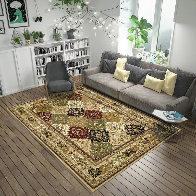 Avtoit | Moroccan Style Bedroom Rug Multicolor Floral Pattern Rug Polyester Washable Pet Friendly Non-Slip Back Rug