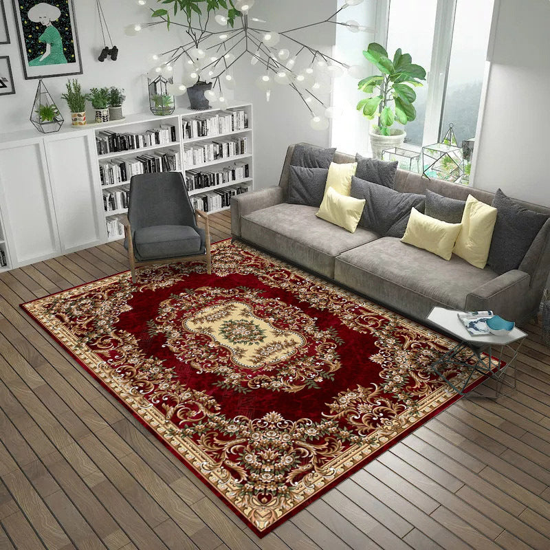 Avtoit | Moroccan Style Bedroom Rug Multicolor Floral Pattern Rug Polyester Washable Pet Friendly Non-Slip Back Rug