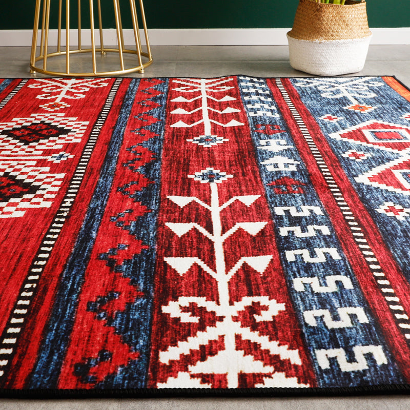 Avtoit | Rustic Tribal Print Area Rug Multicolored Moroccan Rug Synthetic Washable Non-Slip Pet-Friendly Rug for the Room