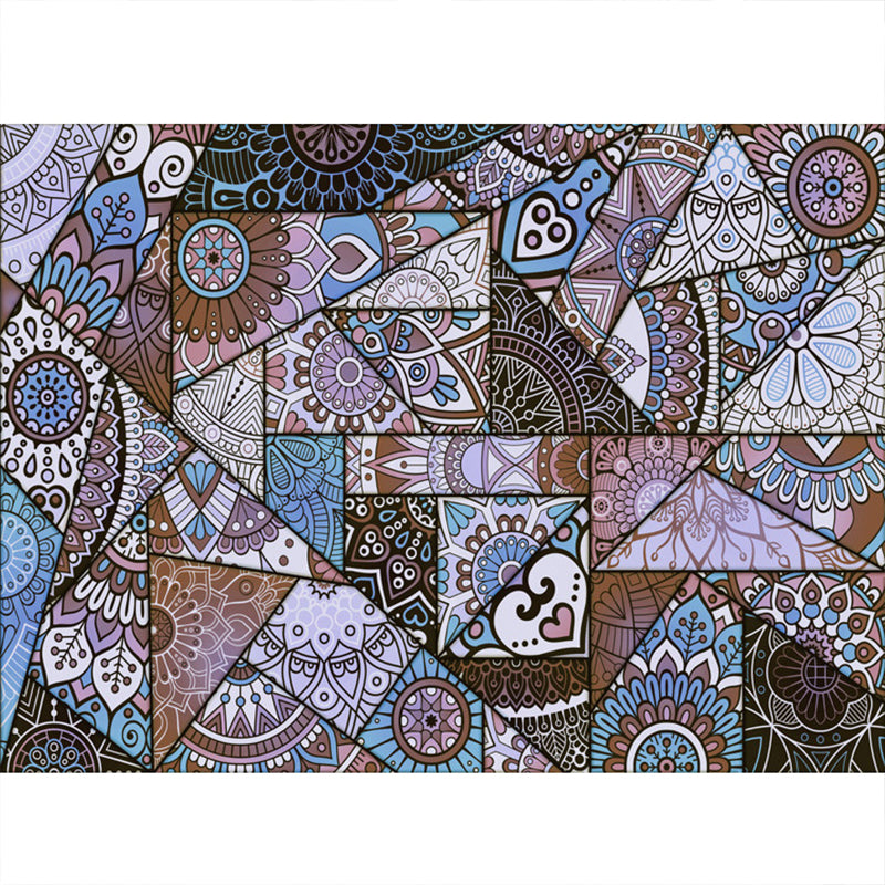 Avtoit | Multicolored floral mosaic print carpet polypropylene Moroccan indoor carpet machine washable non-slip backing pet-friendly carpet for home