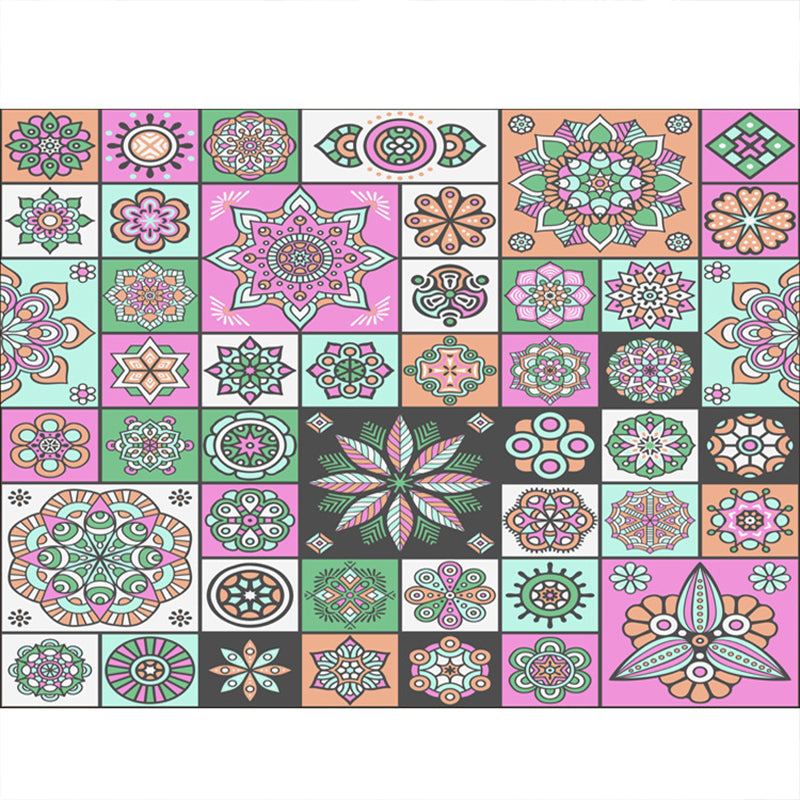 Avtoit | Multicolored floral mosaic print carpet polypropylene Moroccan indoor carpet machine washable non-slip backing pet-friendly carpet for home
