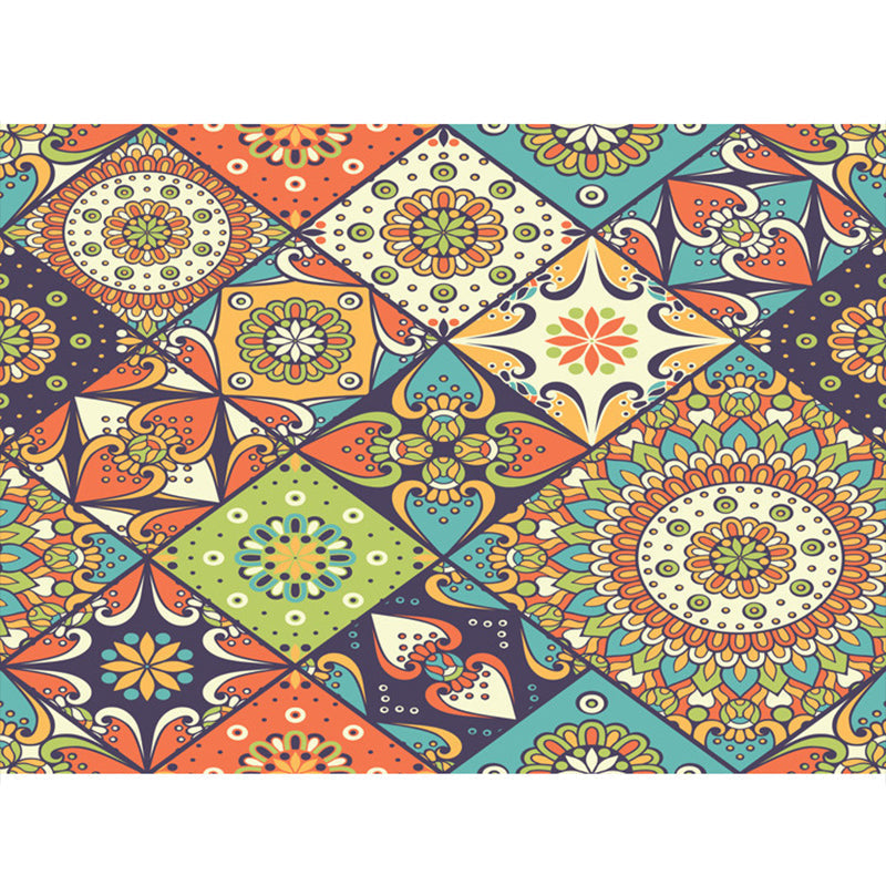 Avtoit | Multicolored floral mosaic print carpet polypropylene Moroccan indoor carpet machine washable non-slip backing pet-friendly carpet for home