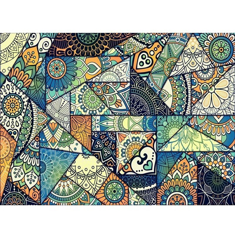 Avtoit | Multicolored floral mosaic print carpet polypropylene Moroccan indoor carpet machine washable non-slip backing pet-friendly carpet for home