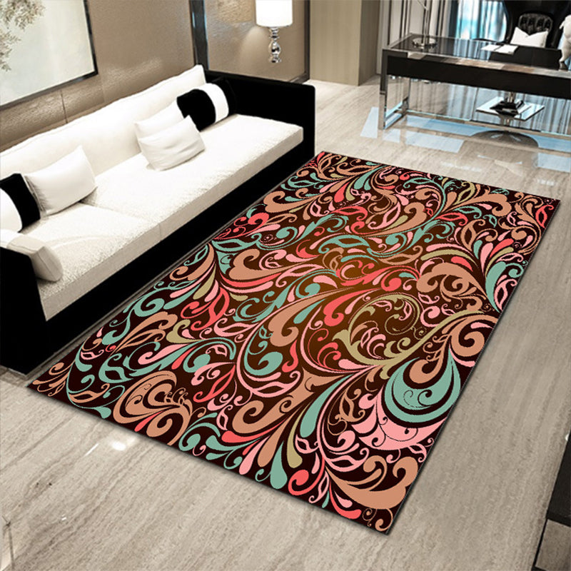 Avtoit | Multicolored floral mosaic print carpet polypropylene Moroccan indoor carpet machine washable non-slip backing pet-friendly carpet for home