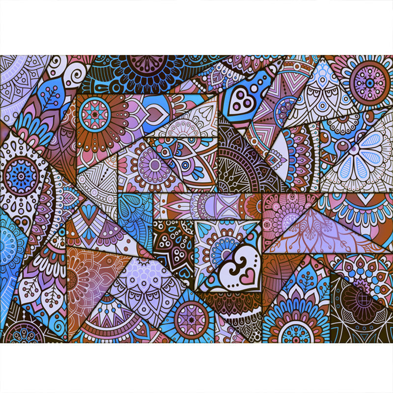 Avtoit | Multicolored floral mosaic print carpet polypropylene Moroccan indoor carpet machine washable non-slip backing pet-friendly carpet for home