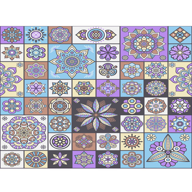Avtoit | Multicolored floral mosaic print carpet polypropylene Moroccan indoor carpet machine washable non-slip backing pet-friendly carpet for home