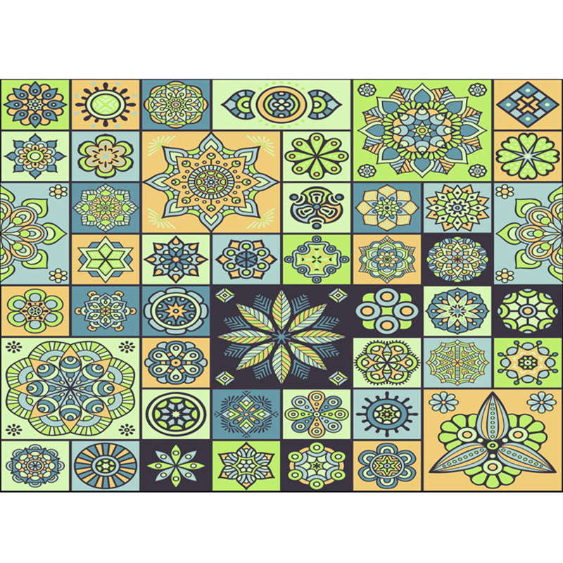 Avtoit | Multicolored floral mosaic print carpet polypropylene Moroccan indoor carpet machine washable non-slip backing pet-friendly carpet for home