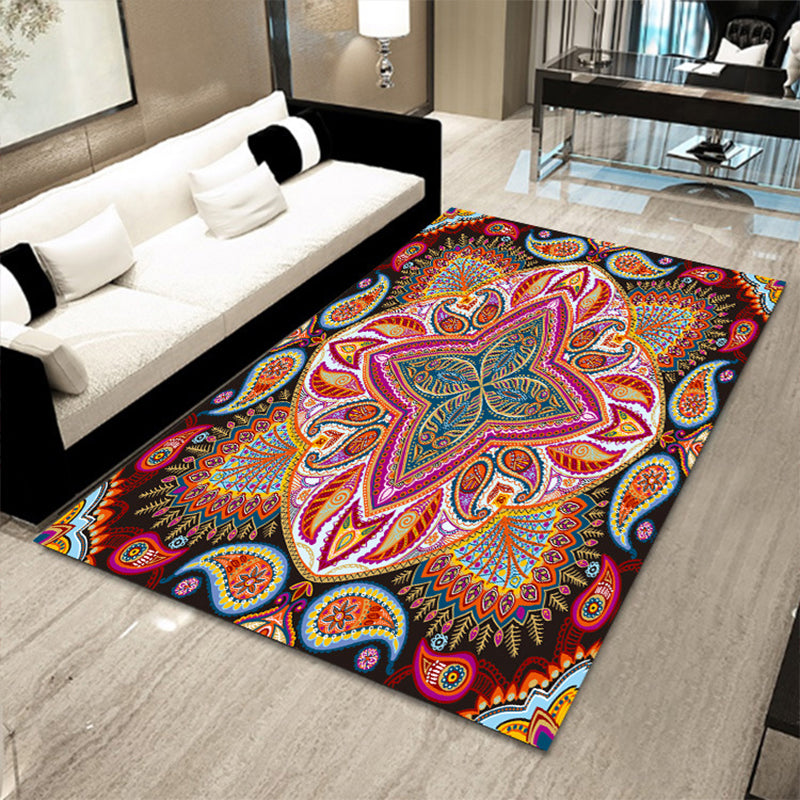 Avtoit | Multicolored floral mosaic print carpet polypropylene Moroccan indoor carpet machine washable non-slip backing pet-friendly carpet for home